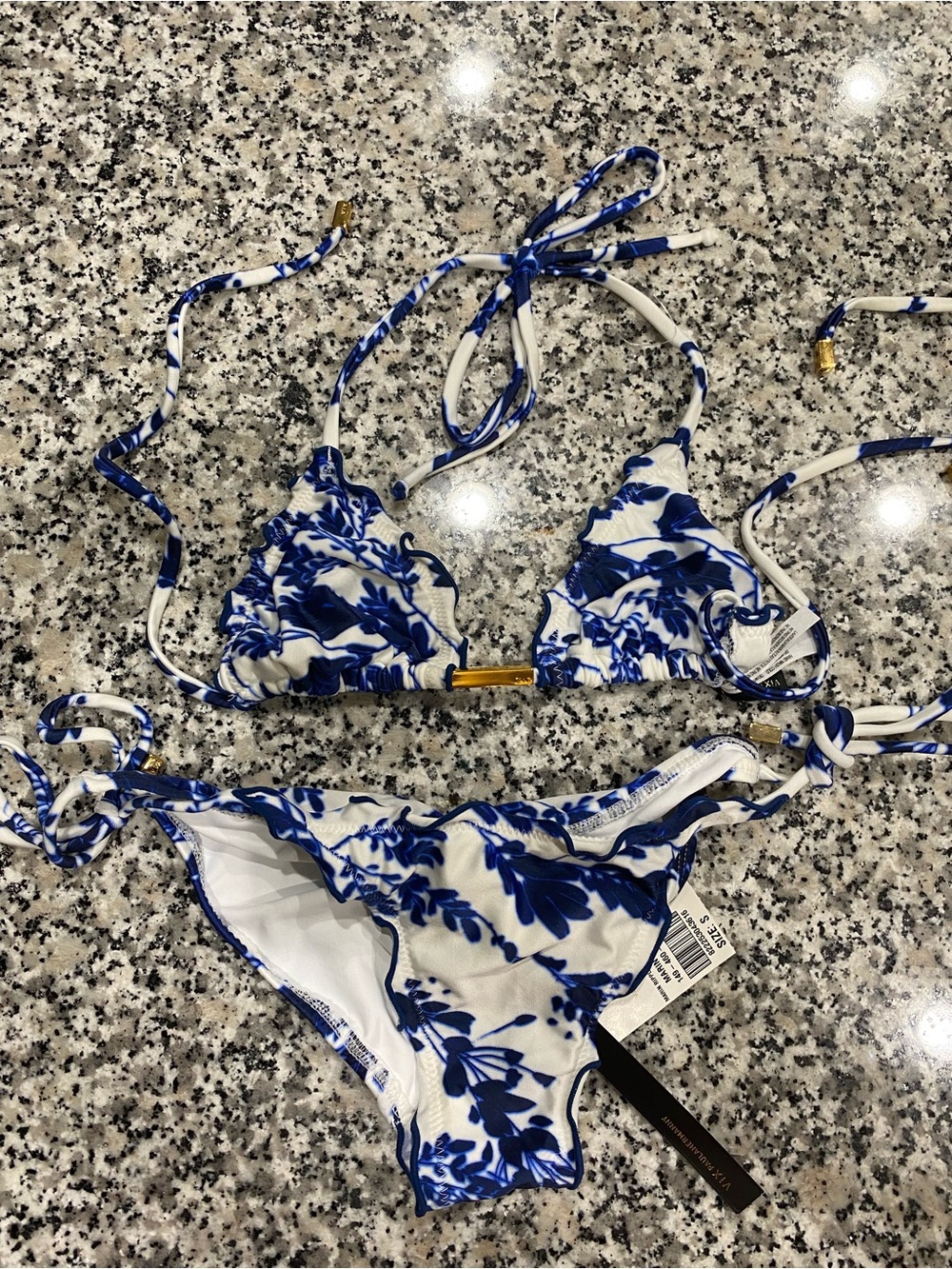 VIX NWT Blue & White Floral Triangle Bikini Set Size-S